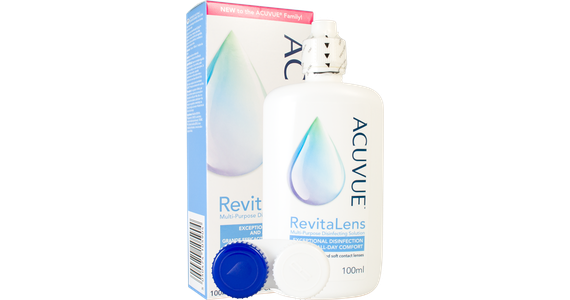 Acuvue RevitaLens Flasche, Verpackung und Kontaktlinsenbehälter - Ansicht 2
